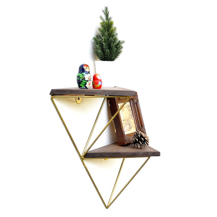Hanah Home Wr075 Estantería de Pared de Madera Maciza Nogal y Dorado Hanah Home Wr075 Estantería de Pared de Madera Maciza Nogal y Dorado